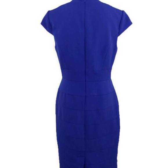 Adrianna Papell Sz 8 Blue Sheath Dress V Neck - Picture 3 of 7